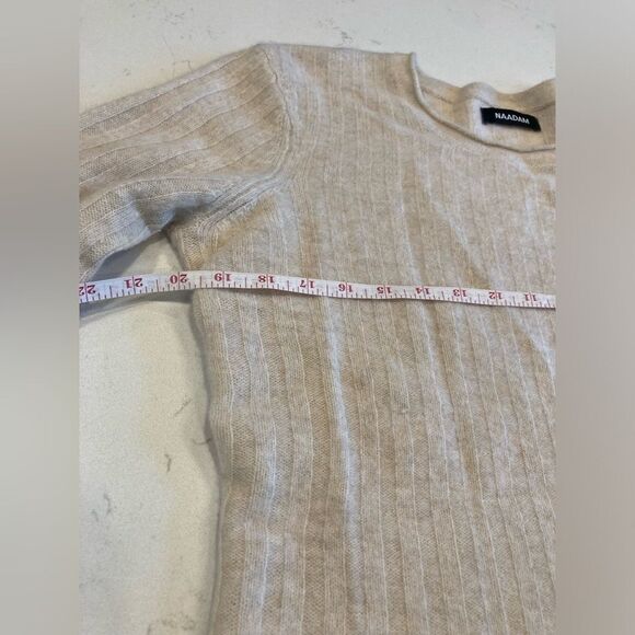 Naadam The Cashmere Ribbed Cropped 100% Cashmere Cream Sweater Large - Picture 7 of 8